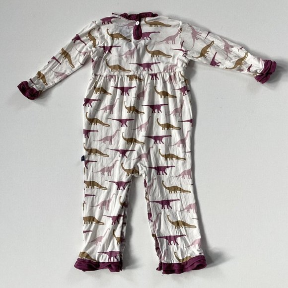 Kickee Pants Dinosaur Print Romper - White and Purple - Picture 5 of 7